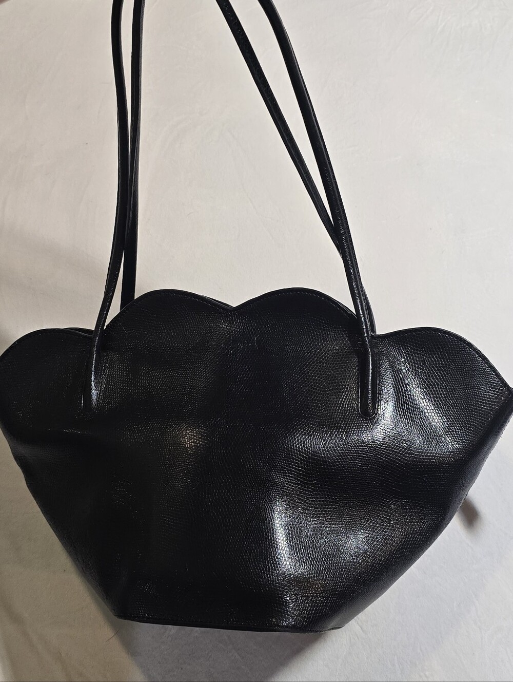 ​Cleo and Patek Black Pebbled Genuine Leather Scallop Bucket Bag